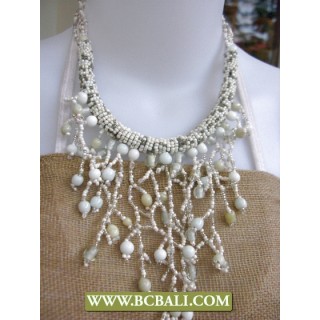 White Beads Necklaces mix Stones